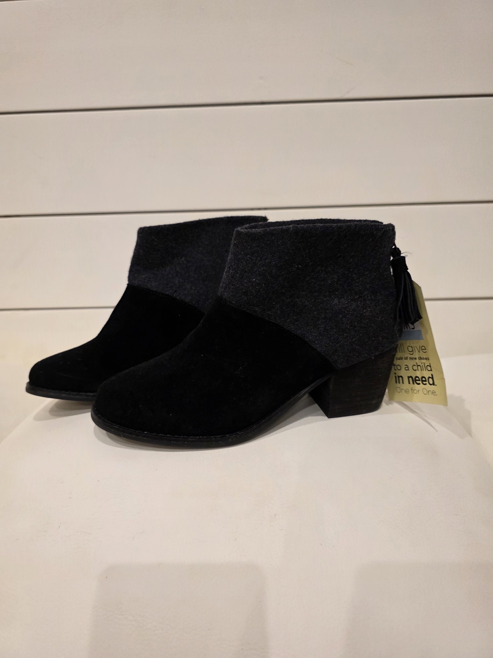 Toms Black Suede & Charcoal Felt Cuff Ankle Booties